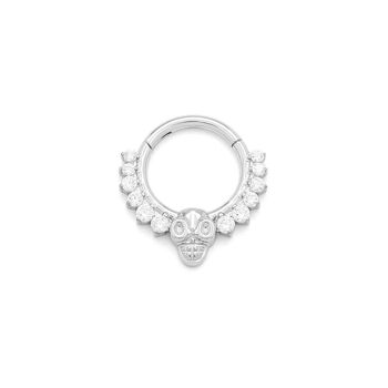 Piercing Titane Earcuff Anneau 12 Strass Tête-de-mort Gravée 2