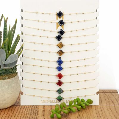 Scheda di 12 Collane o 12 Bracciali Trifoglio Acciaio inossidabile e acciaio inossidabile Oro