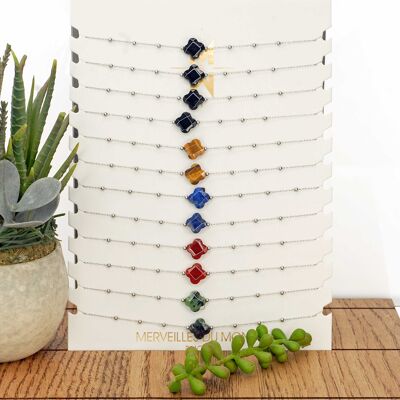 Scheda di 12 Collane o 12 Bracciali Trifoglio Acciaio inossidabile e acciaio inossidabile Oro