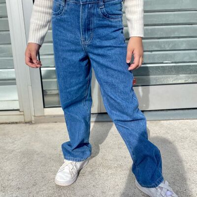 Jeans rectos holgados, de cintura alta y ajustables para niña