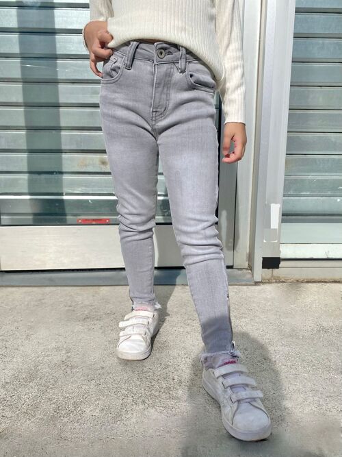 Jean skinny gris à taille haute et ajustable pour fille