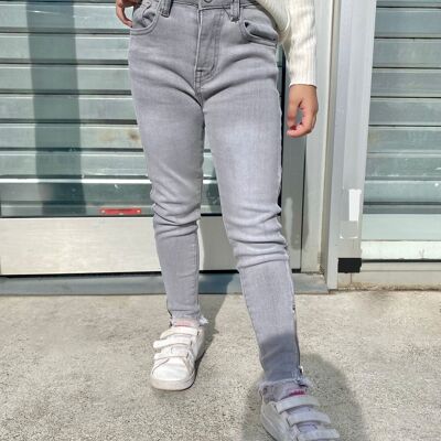 Jeans skinny grises de tiro alto y ajustables para niña