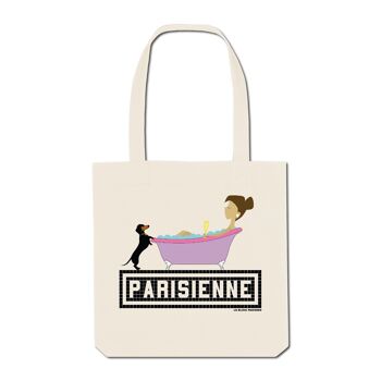 Tote Bag Imprimé Parisienne Teckel / baignoire - Ecru 1