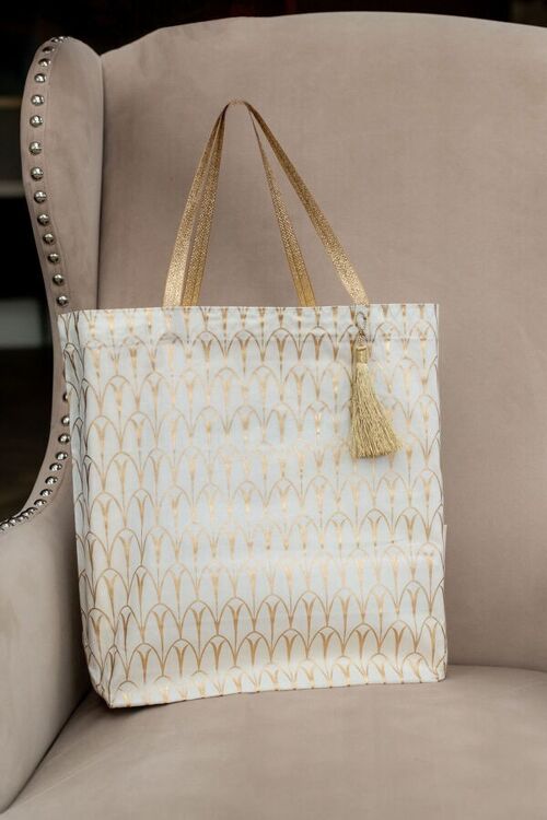 Fabric Gift Bags Tote Style - Vanilla Art Deco (Large)