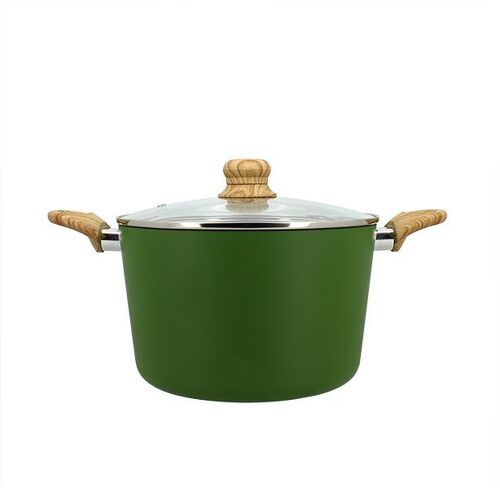 Faitout olive 24cm en aluminium induction avec couvercle en verre