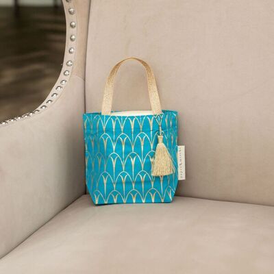 Fabric Gift Bags Tote Style - Turquoise Art Deco (Small)