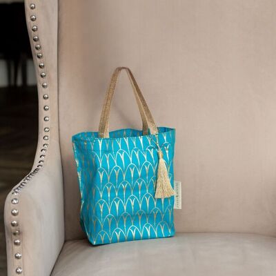 Fabric Gift Bags Tote Style - Turquoise Art Deco (Medium)