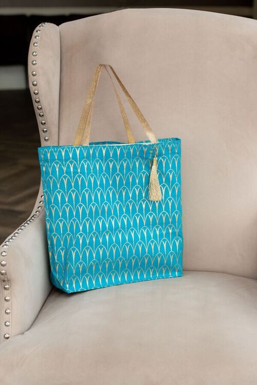 Fabric Gift Bags Tote Style - Turquoise Art Deco (Large)