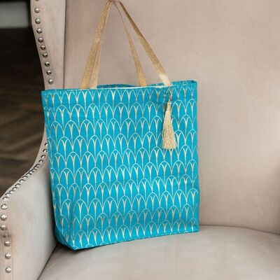 Fabric Gift Bags Tote Style - Turquoise Art Deco (Large)