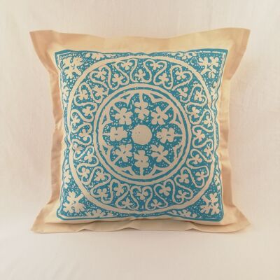 SQUARE cotton cushion cover, hotel fastener, turquoise