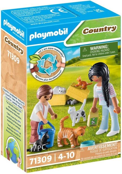 Playmobil 71309 - Famille de Chats avec Femme et Enfant