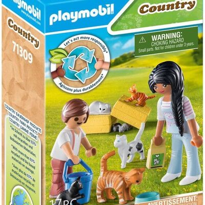 Playmobil 71309 - Famiglia di gatti con donna e bambino