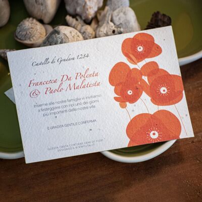 Kit of 8 Wedding Invitations in paper seeds - Poppies