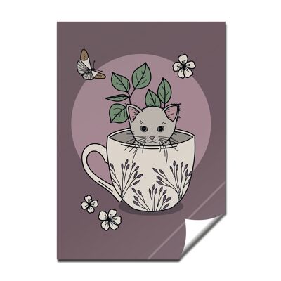 Sticker kitten and the cup, DIN A7