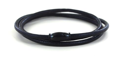 Bracelet en cuir triple tour et boucle acier inoxydable noir