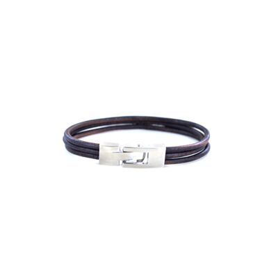 3mm 3-strand leather bracelet + shiny steel buckle