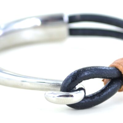 Half bangle leather bracelet in stainless steel