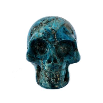 Calavera de apatita azul, talla de calavera de cristal hecha a mano, esqueleto de apatita azul