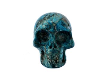 Crâne d'apatite bleue, sculpture de crâne de cristal faite à la main, squelette d'apatite bleue 1