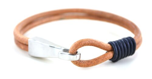 Bracelet en cuir et boucle acier inoxydable type crochet