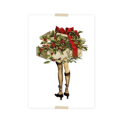 Christmas Postcard collage Christmas suit with legs