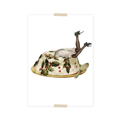 Christmas Postcard collage Christmas turban with legs