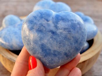 Grand coeur en cristal de calcite bleue (70 mm) 1