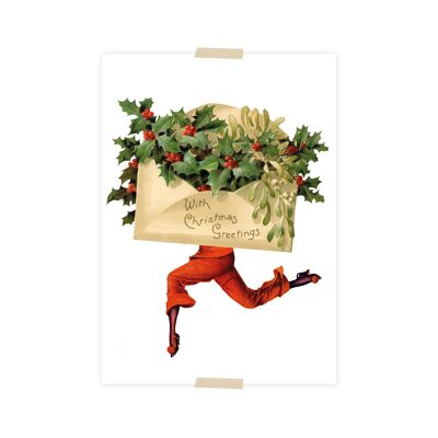 Collage di cartoline di Natale con lettera di Natale in esecuzione