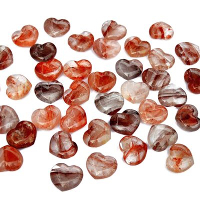 Lot de 10 coeurs gonflés en cristal de quartz de feu (30 mm)