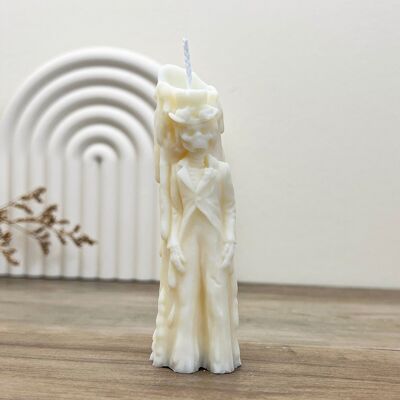 White Halloween Candlestick - Halloween Skeleton Candle - Groom Cake Topper