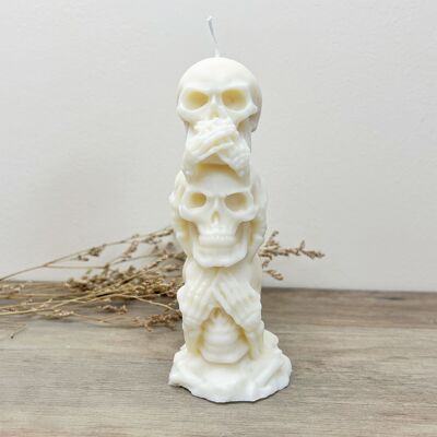 Bougies pilier tête de mort – Bougie de décoration d'Halloween squelette blanc