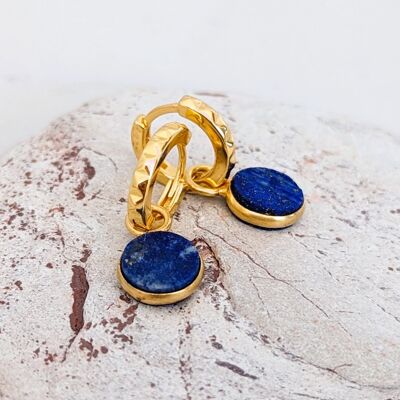 Boucles d'oreilles créoles avec pierres précieuses Lapis Lazuli The Circle