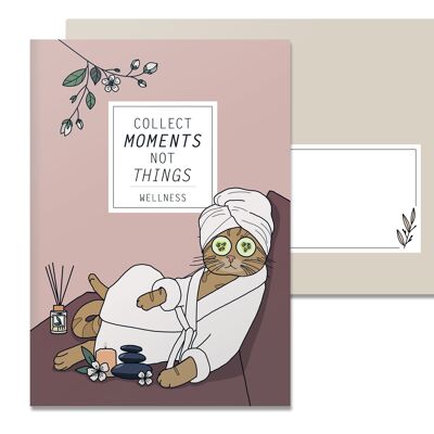 Folding card Collect Moments Not Things, Wellness, cat in a bathrobe