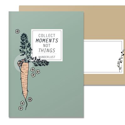 Tarjeta plegable Collect Moments Not Things, Wanderlust, ratón y zanahoria