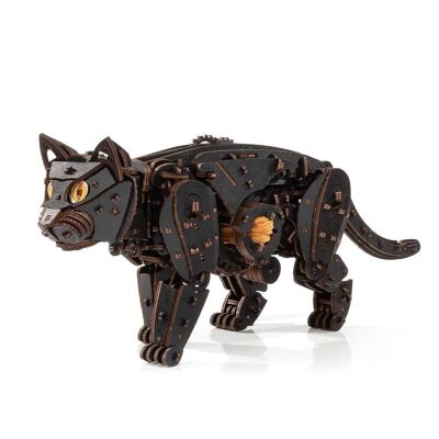 DIY Eco Wood Art Rompecabezas de madera 3D Gato negro salvaje mecánico/Gato negro salvaje, 2598, 47,6x11x18,9cm
