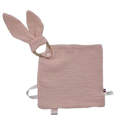 Doudou diaper 2 in 1 rabbit and teething ring Powder pink Made in France