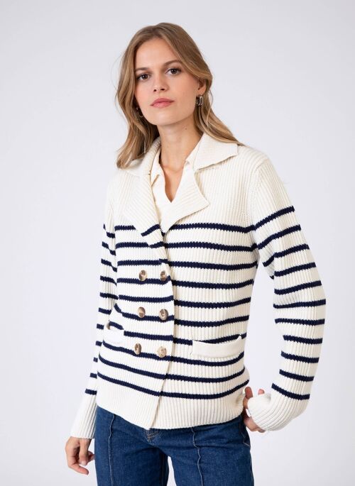 Cardigan court en maille LECROISOU ecru