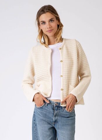 Cardigan couture revisité en maille VENI ecru 1