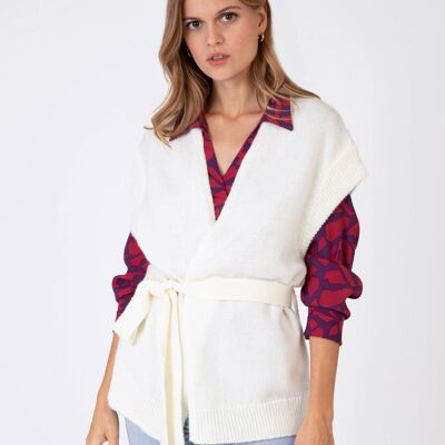 Cardigan sans manches et ceinturé LELOVELY ecru