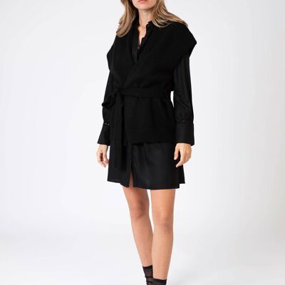 Cardigan sans manches et ceinturé LELOVELY noir