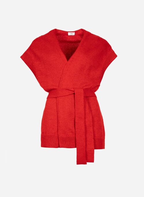 Cardigan sans manches et ceinturé LELOVELY rouge