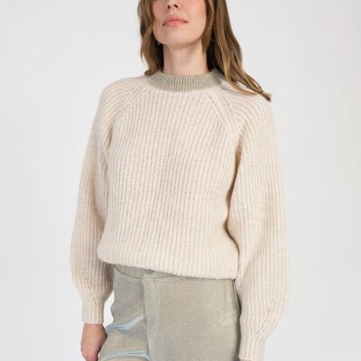 Sweater with iridescent collar LETRICO ecru