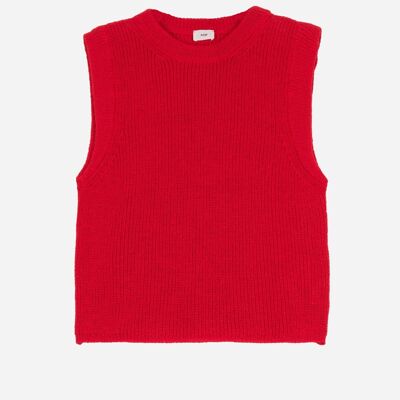 Pull en maille sans manches LAMAZOU fraise