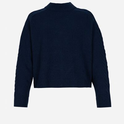 VAENY marineblauer, übergroßer Zopfstrickpullover