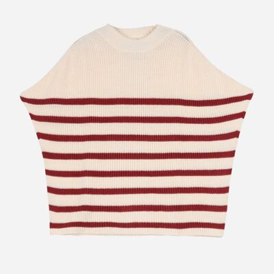 Poncho sweater, striped in LEPONIA tomette knit