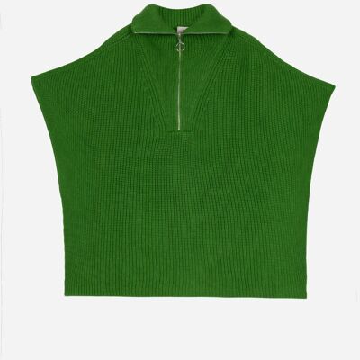 Poncho-Pullover mit Reißverschluss aus LINNA-Avocado-Strick