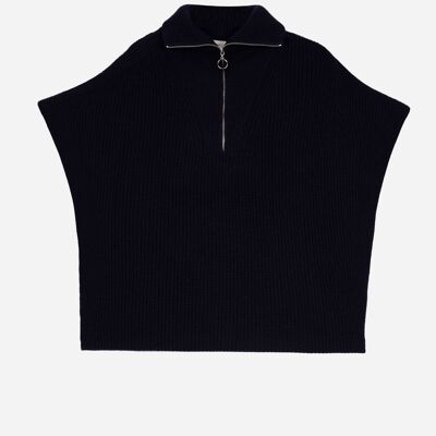 Poncho-Pullover mit Reißverschluss aus schwarzem LINNA-Strick