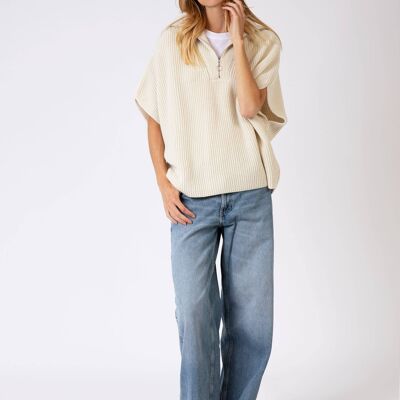 Poncho sweater, zipped in LINNA drill knit