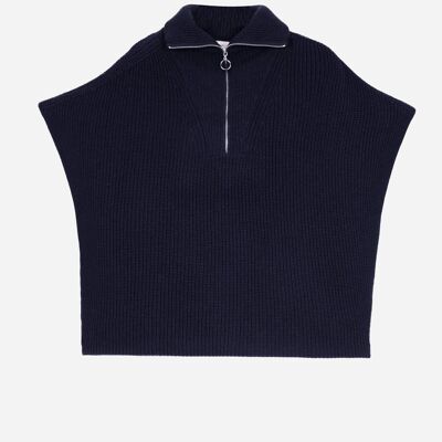 Poncho-Pullover mit Reißverschluss aus LINNA-Nachtstrick