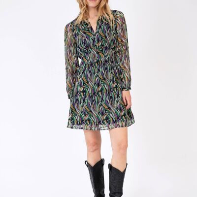 Short fitted and printed dress OBORA lyra green